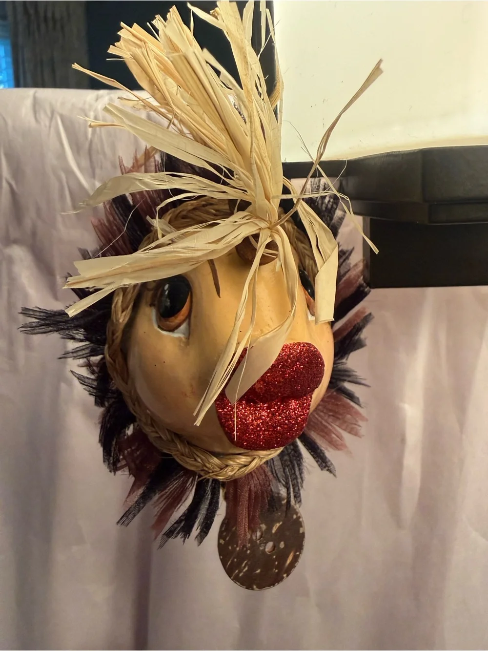 Handcrafted Sun Face Wall Accent with Red Glitter Lips
